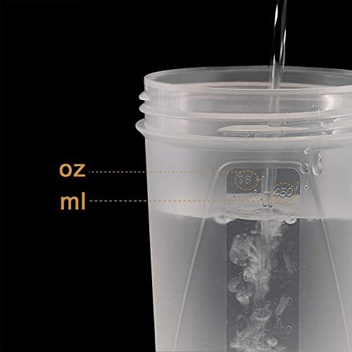 16 OZ Protein Shaker Bottle with Mixer Ball and Powder Storage Jars for Indoor and Outdoor Fitness(workout buddy). 100% BPA Free, Non Toxic and Leak Proof Sports Shaker Cup.