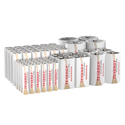 Tenergy 60 Pack Alkaline Batteries, 24 Pack AA Batteries, 24 Pack AAA Batteries, 4 Pack C Size, 4 Pack D Size, and 4 Pack 9V Size Batteries for Household Electronics