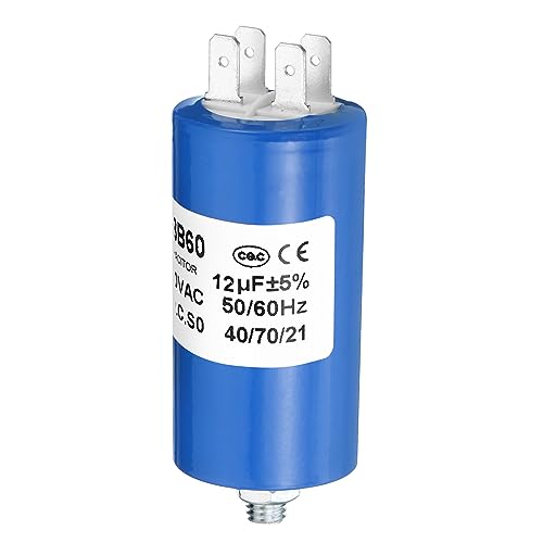 PATIKIL CBB60 12uf Funcionamiento Condensador, 1uds AC 250V 4 Pasadores 50/60Hz Cilindro Inferior con Tornillo 65 x 35mm para Lavadora Máquina, Limpieza Máquina Motor Estrella