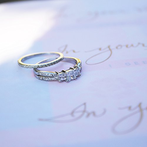 Oxford Diamond Co Princess Cut Cubic Zirconia Bridal Engagement Set .925 Sterling Silver Ring Size 9 #TOP4