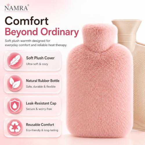 Image of NAMRA Hot Water Bag with Soft Cover 1000 ML | Hot Water Bags for Pain Relief,Period Cramps | Ideal for Neck,Hand Feet and Shoulder,Menstrual,Hot and Cold Compress (1000 Ml Pink)