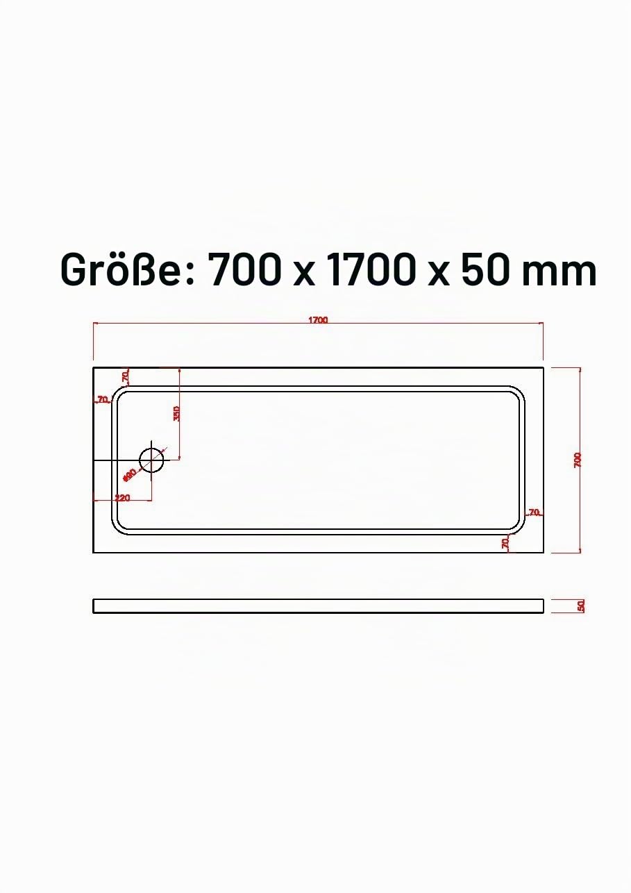 ABS Duschwanne rechteckig 70x170 h.5 cm, inklusive Ablaufgarnitur
