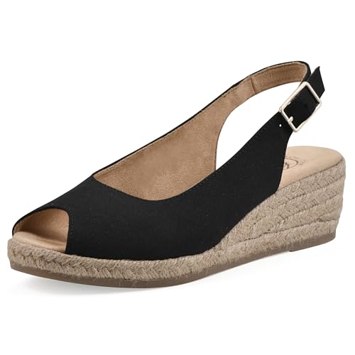 WHITE MOUNTAIN Women's Maize Sling-Back Mini-Heel Espadrille Sandal, Black/Fabric...