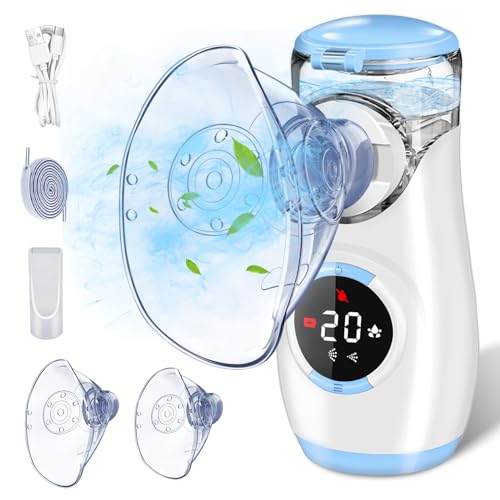 Sentasi Nebulizador elétrico inalador para crianças e adultos, ecrã digital LED aerossóis portátil ultra-sónico com máscara tratamento de doenças respiratórias tosse asma (azul)