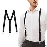 Heavy Duty Black Suspenders - 1 Inch Wide, Adjustable Elastic Straps with 3 Swivel Hooks for Men & Women's Suit Pants