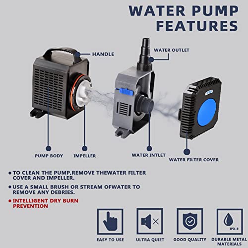 Image of TRUPOW 4226GPH Flow Frequency Electric Inline Garden Submersible Pond Filter Pump for Fish Tank Fountain Aquarium Waterfall Koi Salt Fresh Water