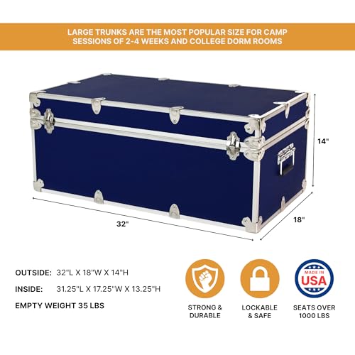 Image of Large Essential Trunk With Wheels, Tray, & Lid Organizer - 32 inchx18 inchx14 inch, 1000+ lbs Capacity. Strong, USA Made Summer Camp Footlocker, and Secure College Dorm Storage Chest