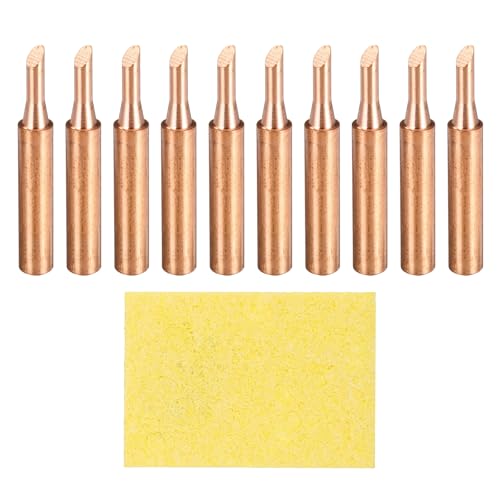 sourcing map 10 Pcs 900M Soldering Iron Tips Copper Non-Magnetic Welding Head with Cleaning Sponge Pad Replacement for Solder Station Tip (900M-T-3C)
