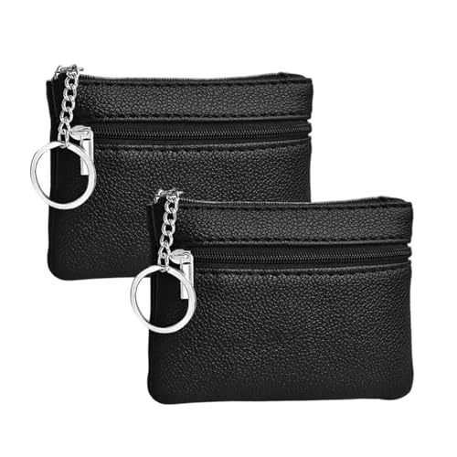 2 Stück Schlüsseltasche Schlüsseletui PU Leder Schwarze Schlüsseltasche Klein für Herren Damen Mini Münzbörsen mit Reißverschluss Autoschlüssel Tasche Schlüsselmäppchen für Schlüssel Kleingeld Karten
