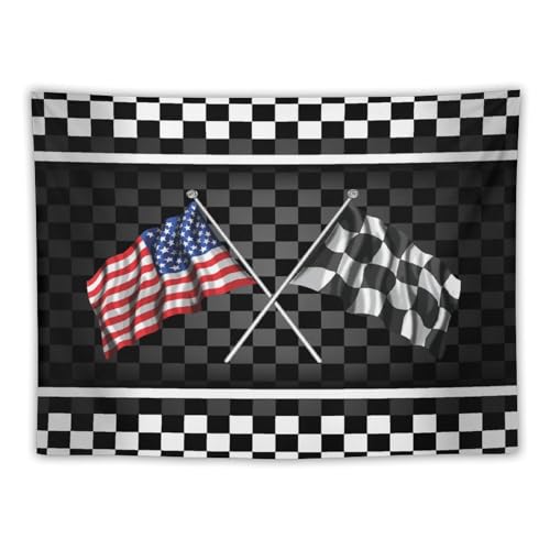 Kurtect American Flag Tapestry,Racing Car Black White Checkered Flag Abstract Sports Geometric Tapestries for Party Beach Picnic Blankets Tablecloths Living Room Wall Deocr, 30x40 in