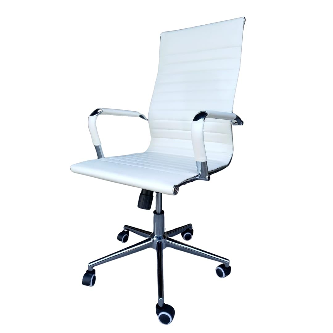 Everest Furniture PU Chrome High-Back Ergonomic Office Chair with Height Adjustable Seat - Complete Comfort for Your Workspace (High Back, White)