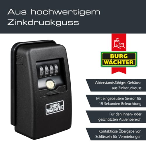 Burg-Wächter Schlüsseltresor mit 4-stelligem Zahlencode für außen und innen, magnetisch, beleuchtet, sicher, Wandmontage, Key Safe 60 L SB, Schwarz