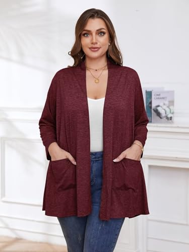 Image of BELAROI Plus Size Lightweight Cardigan Sweaters for Women Casual Open Front 3 /4 Sleeve Cover Up