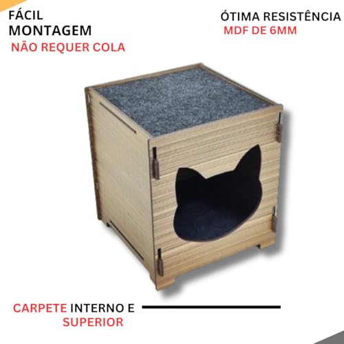 Nicho Casinha Para Gato Mdf Com Carpete Arranhador - Playgroud (Tabaco)