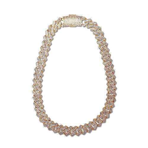 SAVEARTH DIAMONDS 28.00Ct Round Lab Created Moissanite Diamond 20MM Width Four Row Cuban Link Chain Necklace For Men 14k Yellow Gold Over Sterling Silver, 28" Length, VVS1