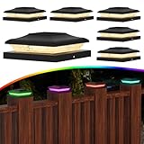 Solar Post Cap Lights Outdoor with RGB Color Changing - 6 Pack Black Fence Post Solar Lights IP65 Waterproof Fits for 5x5 5.5x5.5 6x6 Wood & Vinyl Posts, Decorating Yard Deck Fence Patio