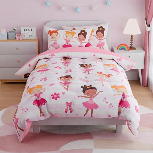 Image of SANDJEST Ballet Twin Bedding Sets for Girls, Ultra Soft Microfiber Comforter Set with 3-Pieces, Comforters Kids Bed Set for Children Teen Tween Bedroom Decor