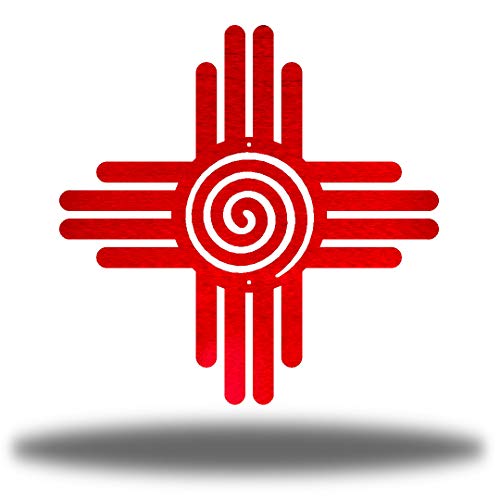 Riverside Designs Zia Sun Metal Wall Art Steel Outdoor Decor (Red, 12" L x 12" W)