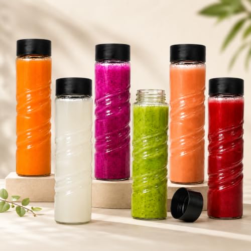 Image of Ash & Roh Round Glass Water Bottle with Lid, Transparent Wide Mouth Juice Bottle for Fridge, Office, School & Everyday Hydration Reusable for Daily Use