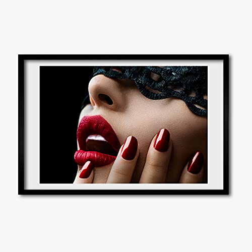 Peinture moderne Tulup avec cadre en bois 60x40 cm et affiche masque de dentelle haute definition