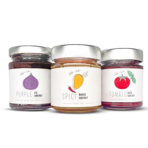 FOODOKO FINEST - Gourmet Chutney Trio Set für Feinschmecker | Spicy Mango Chutney, Lila Feigen Chutney, Tomaten Basilikum Chutney (3x180g)