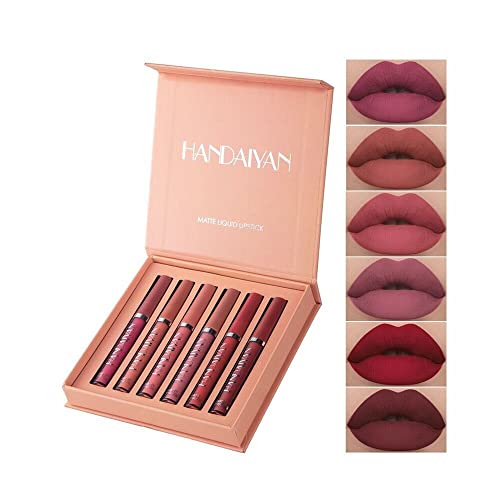 HIROCK 6 Colors Matte Lip Gloss Set, Non-Stick Cup Lip Gloss, Waterproof, Long-Lasting, Liquid Lipstick Set Lip Cosmetics With Gift Box