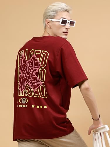 Image of Rigo Back Printed Half Sleeves Round Neck Oversized T-Shirt for Men | Drop Shoulder T-Shirt for Men | Loose Baggy Fit T-Shirt for Men