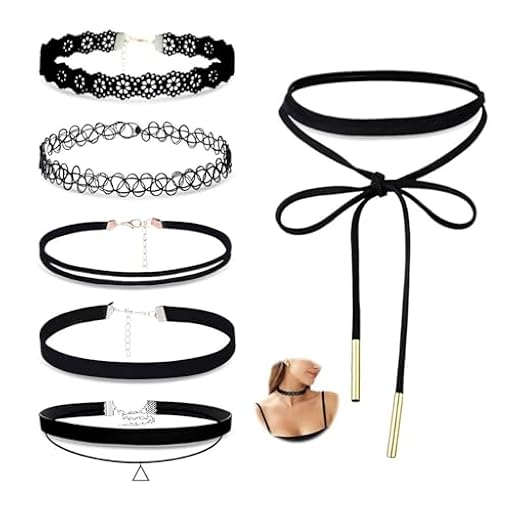 HMCEY 6 Piezas Choker Mujer,Gargantilla Ajustable,Collares Negros Reutilizables,Gargantilla Elegante,Collares Góticos,Collar Vintage,Cadena de ClavíCula,Cadena Tatuaje para Cumpleaños,Viajes, Fiestas | Ya disponible en tu tienda friki favorita! En mundofriki.es!