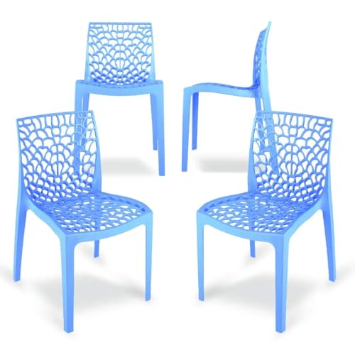 Image of activa Web Designer Plastic Chair for Home, Office and Restaurant and Cafe|Armless Chair for Dining Room| Heavy Duty Outdoor Plastic Chair | Designer Balcony Chair (Blue,Set of 4)