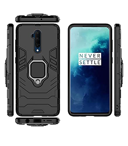 Image of Pikkme D5 Tough Armor Bumper Back Cover Case for Oneplus 7T Pro |Ring Holder & Kickstand in-Built (Black)
