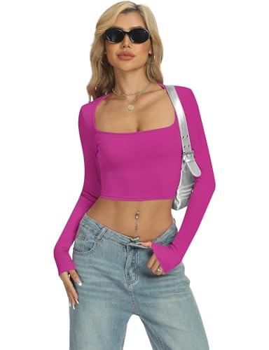 Buauty Women's Crop Tops Square Neck Shirts Long Sleeve Cropped Tshirts Fitted Tees Ribbed Basic Clothes Sexy Y2k Casual 2024 - Image 5