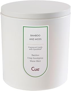 CUE Bamboo and Moss Scented Candle | Candle Gift for Men and Women | Soy Coconut Wax Blend | Made in USA | 50 Hour Burn Time | 8.5oz White Color