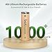 BATZONE Rechargeable AA Batteries, Lithium Batteries AA Long Lasting 1000+ Cycles, 3071mWh 1.5V AA Batteries for Toys, Smart Door Lock, Flashlight, Blink Cameras (4 Pack)