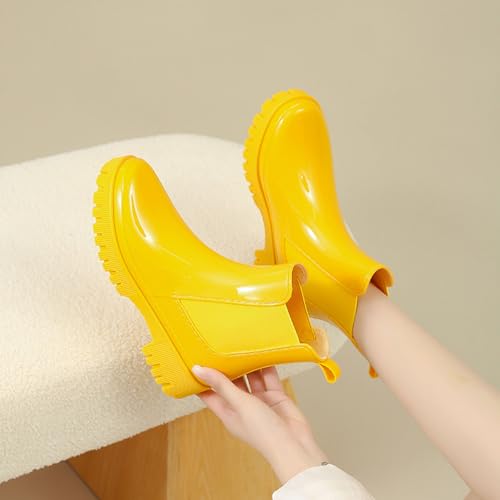 Gummistiefel Damen Halbhoch Anti-Rutsch Wasserdichte Gummistiefeletten Mit ElastikeinsäTzen Atmungsaktiv Freizeitschuhe (Gelb, Erwachsene, Damen, 38.5, Numerisch, EU Schuhgrößensystem, M)