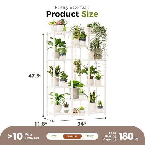 Bamworld White Plant Stand Indoor/Outdoor Ladder Plant Rack, 3 Tiers for 7 Pots, Living Room Boho Decor