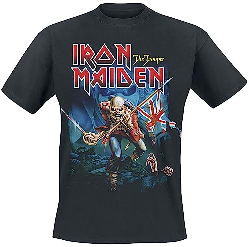 Iron Maiden Pom Trooper Eddie Large Eyes Hombre Camiseta Negro 100% algodón Regular