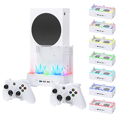 Wandhalterung mit Lüfter für Xbox Serie S, Wandhalterung mit RGB-Licht & USB-Anschluss & Kühlsystem & abnehmbarem Doppel-Controller-Halter für Xbox Serie S (Nicht für Xbox ONE S) Cover