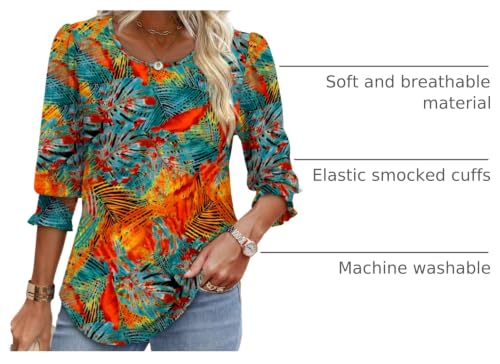 Image of XIEERDUO Blouses for Women Dressy Casual 3 /4 Length Sleeve Womens Tops with Smocked Cuffs