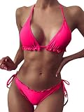 ORANDESIGNE Damen Zweiteiliger Bikini-Set Sexy Brazilian Thong Bekinis Triangel Badeanzug für Frauen A-Rosa XS
