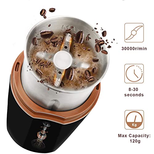 Elektrische Kaffeemühle, Kaffeebohnenmühle Elektrisch mit Edelstahlklingen, 30000rpm Leistungsstarker Motor, 120g… – Bild 3