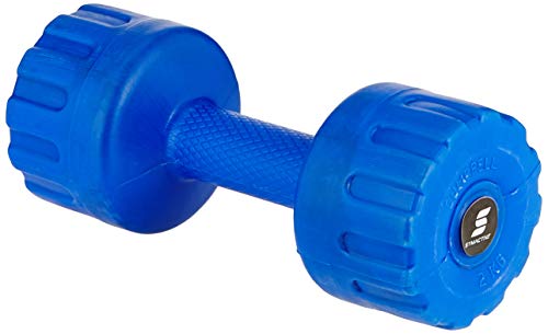 Image of AmazonBasics 13mm Extra Thick Yoga and Exercise Mat with Carrying Strap, Blue and Amazon Brand - Symactive PVC Shell Dumbbells for Home Gym, Set of 2, 2 Kg Combo