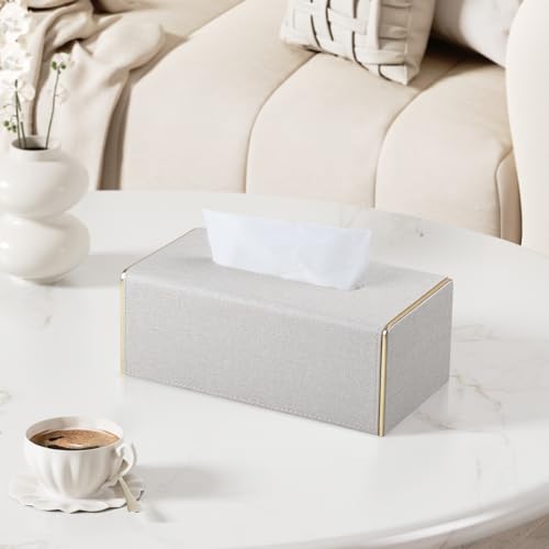 MEIBOOCH Rectangle Tissue Box Cover, PU Leather Tissue Holder Decorative Tissue Box Holder with Magnetic Closure for Kitchen, Bathroom, Night Stand (Beige) by NICLNGSH - Image 7
