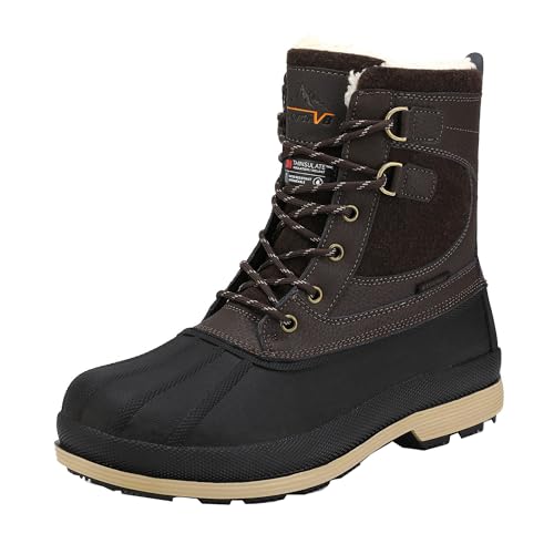 NORTIV 8 Men's Waterproof Winter Snow Boots AVENUE 8.5 Wide Dark/Brown/Black