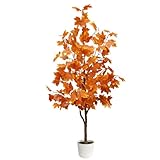Luiywan Artificial Maple Tree, Fall Tree for Outdoor Indoor Porch Entryway, Orange Potted Fake Plants, Autumn Decoration for Home Office Party, Thanksgiving Halloween, 4ft