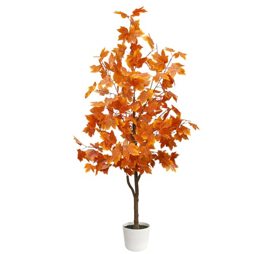 Luiywan Artificial Maple Tree, Fall Tree for Outdoor Indoor Porch Entryway, Orange Potted Fake...