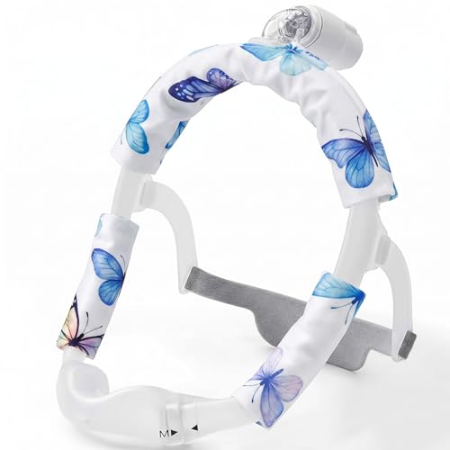 Image of 3 Pcs Satin Strap Covers, Silky Mask Frame Covers Pads Compatible with DreamWear or AirFit N30i /P30i Headgear Cover Set Hair Protector for Women Face Cushion for Reduce Red Marks (Butterfly)