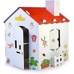 Tobogan Bebé Segunda Mano FEBER - Casa de Juegos Infantil de cartón, de tamaño Grande, para Pintar, Colorear y Jugar, con Pegatinas Divertidas, ecohouse, para niños Desde 3 años, Famosa (FEB06000)