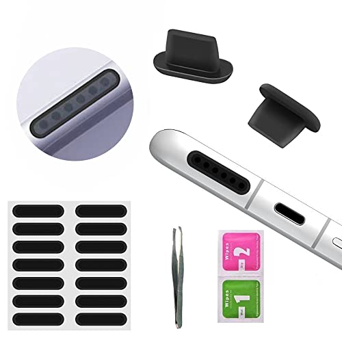 Mobile Phone Dustproof Net Stickers, USB C Dust Plugs, Speaker dustproof Sticker (14 Pack) Dust Plugs(2 Pack) Type C Anti Dust Plugs Compatible with Samsung Galaxy S21 S21+/s20 S20+S10/S9 (Black)