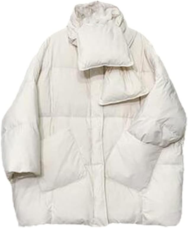 Women Winter Solid Jacket With Scarf Female 90%White Duck Down Coat Loose Oversized Warm Long Parka