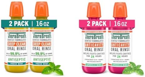 TheraBreath Deep Clean Antigingivitis Alcohol-Free Mouthwash 2-Pack Bundle with Anticavity Fluoride Sparkle Mint Mouthwash 2-Pack